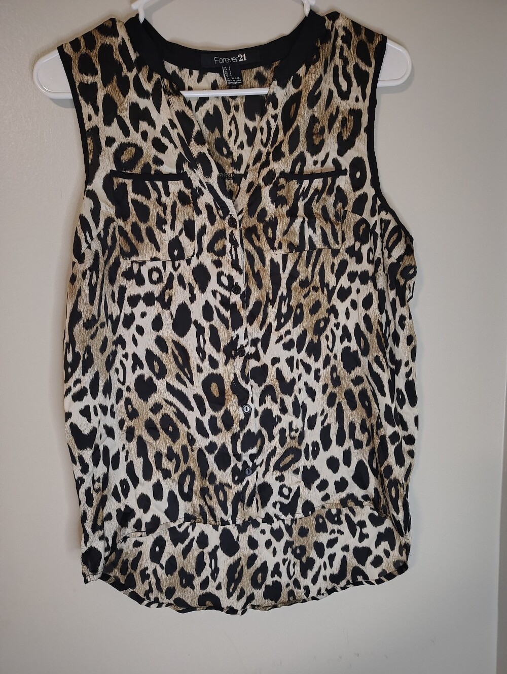 Forever 21 Women's Brown Leopard Print V-Neck Sleeveless Blouse Size L - Picture 5 of 7